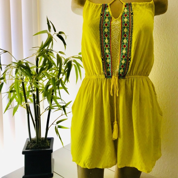 Chartreuse BOHO Embroidered ROMPER Medium - Picture 4 of 8